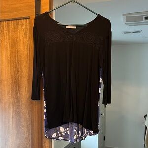 Loveappella Black and Blue Floral Blouse